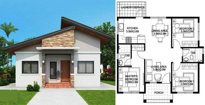 Desain rumah sederhana 6x12 3 kamar tidur